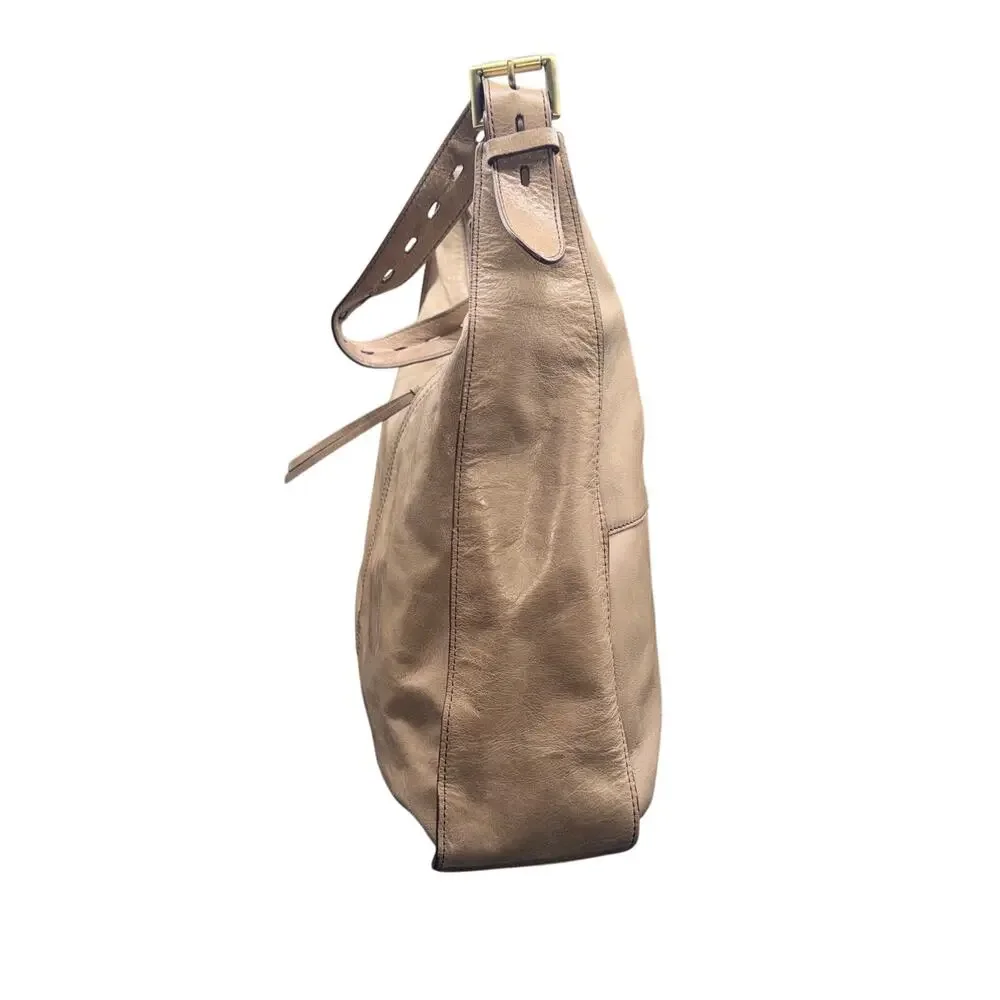 HOBO International Marley Leather Hobo Shoulder Bag Taupe Adjustable Strap